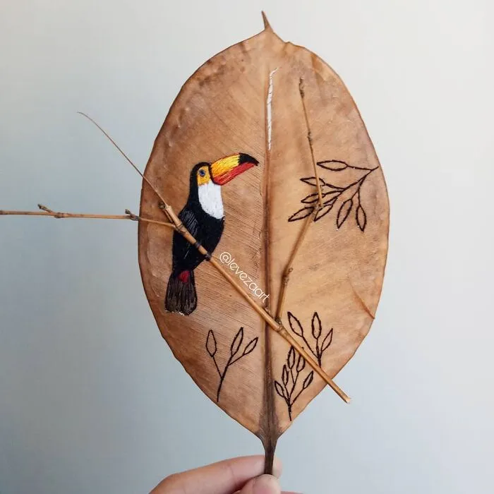 This Artist Inherited Her Mother's Talent For Handicrafts And Created A Type Of Embroidery On Leaves (59 Pics)