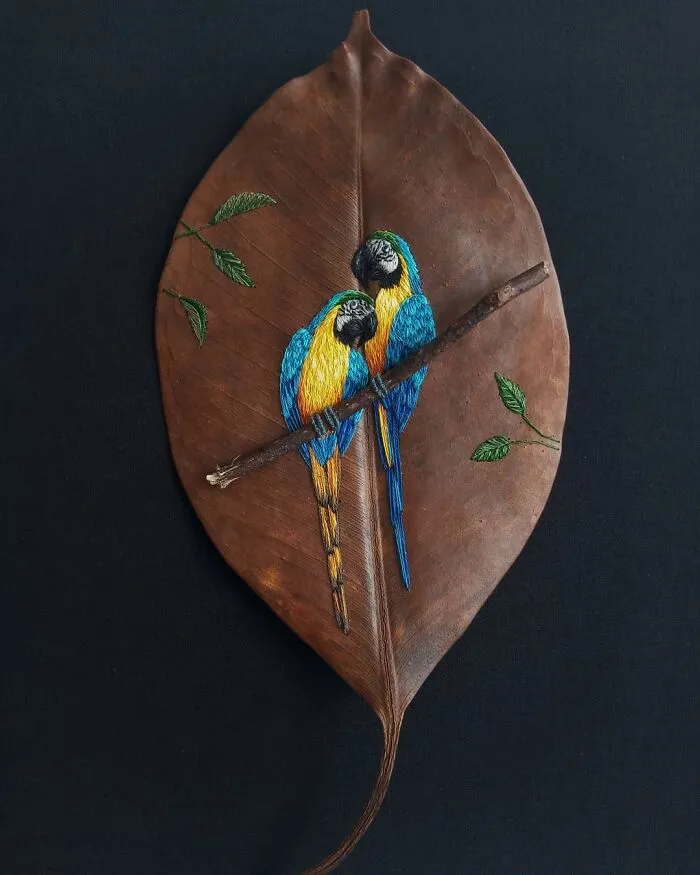 This Artist Inherited Her Mother's Talent For Handicrafts And Created A Type Of Embroidery On Leaves (59 Pics)