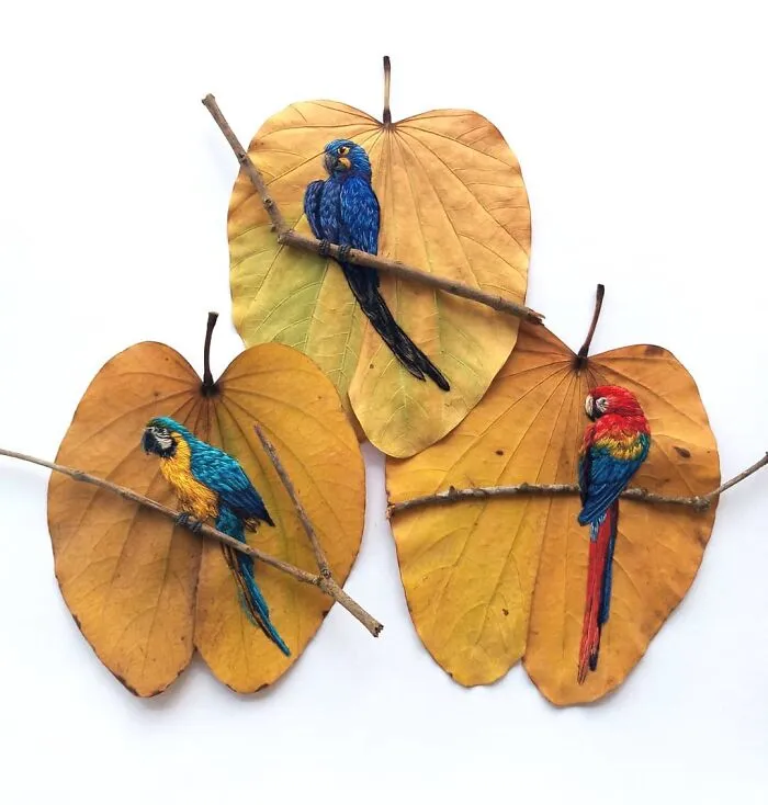 This Artist Inherited Her Mother's Talent For Handicrafts And Created A Type Of Embroidery On Leaves (59 Pics)