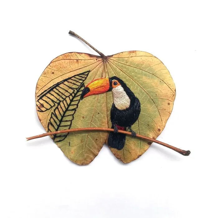 This Artist Inherited Her Mother's Talent For Handicrafts And Created A Type Of Embroidery On Leaves (59 Pics)