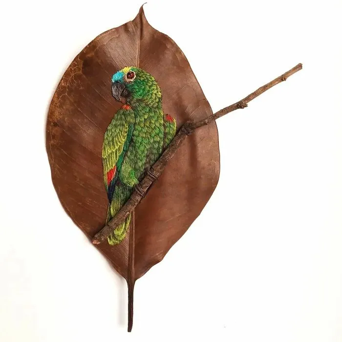 This Artist Inherited Her Mother's Talent For Handicrafts And Created A Type Of Embroidery On Leaves (59 Pics)