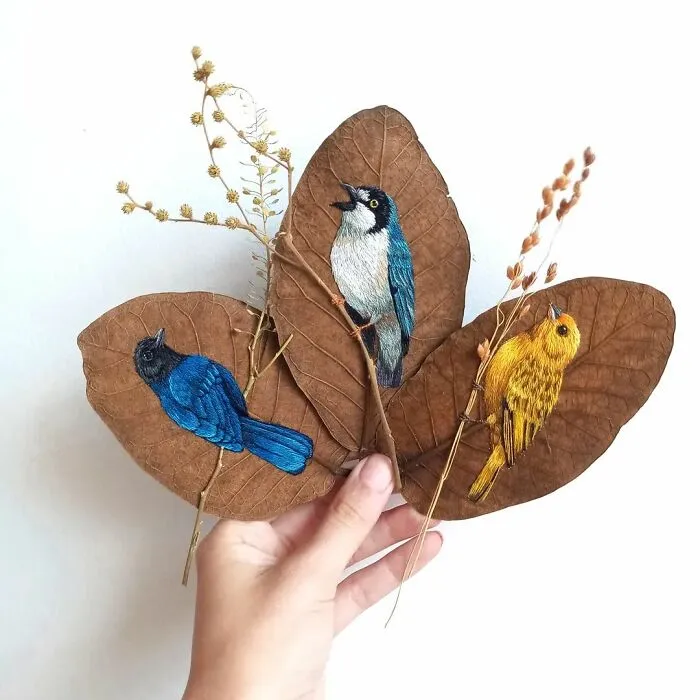This Artist Inherited Her Mother's Talent For Handicrafts And Created A Type Of Embroidery On Leaves (59 Pics)