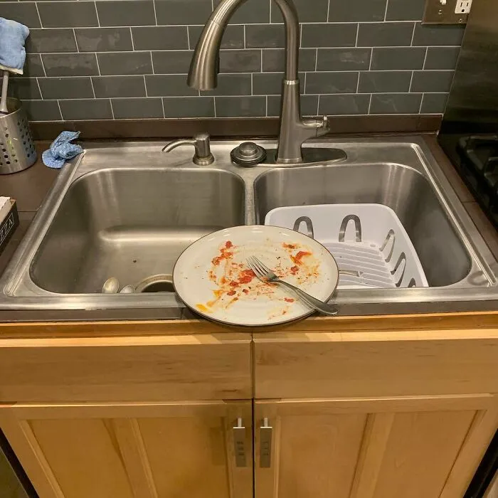 This Is Where The Plate Goes After Dinner. Not In The Dishwasher. Not On The Counter. Not Even In The Sink. It Should Be Perfectly Balanced On The Sink, Just Like This
