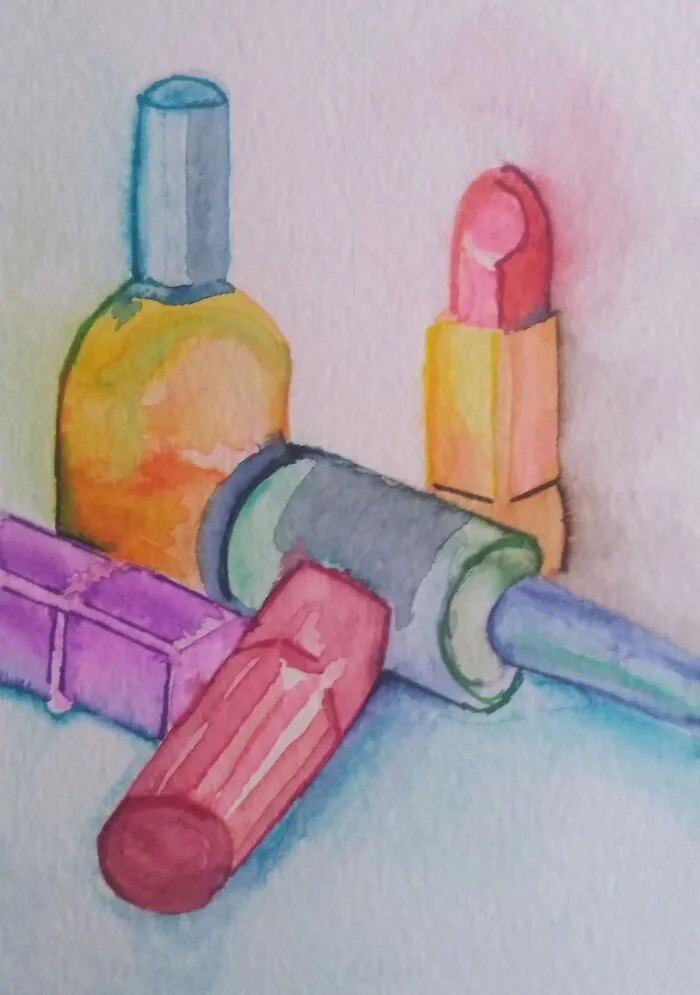 Make Up Still Life. Watercolor.
