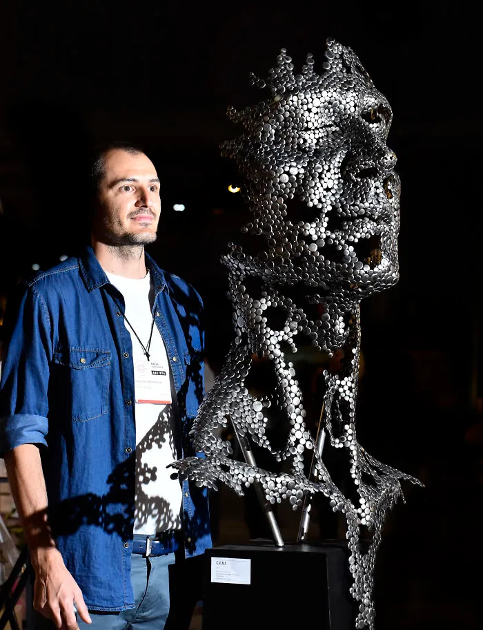 I'm A Sculptor And I Weld Thousands Of Small Metal Pieces Together One By One In My Sculptures. This One Is Made With More Than 4 Thousands Circular Pieces.