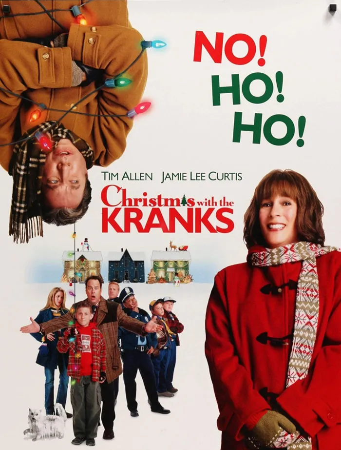 "Christmas movie poster featuring characters in festive winter clothing."