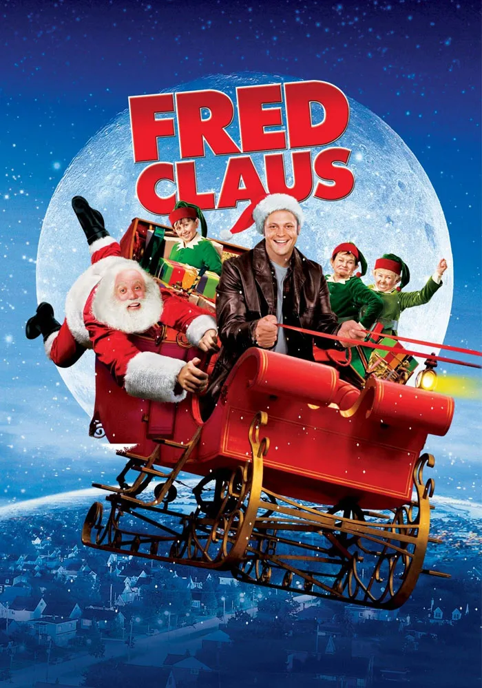 Cover of "Fred Claus" featuring Santa in a sleigh, highlighting top Christmas movies.