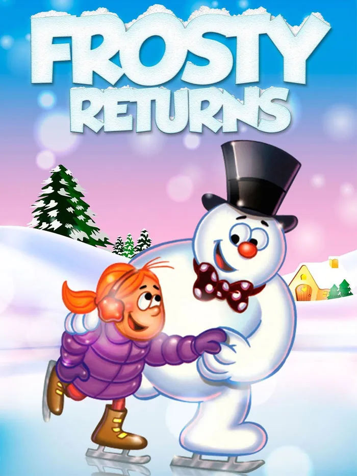 Snowman and girl ice skating scene from a classic Christmas movie.