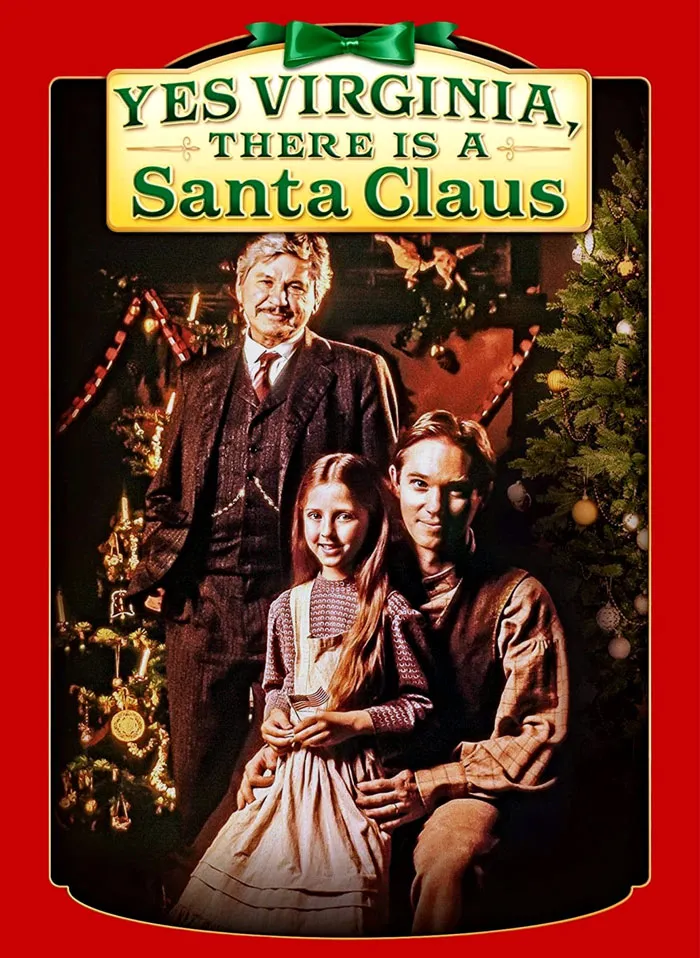 "Yes Virginia, There Is a Santa Claus movie poster featuring a festive scene with a Christmas tree."