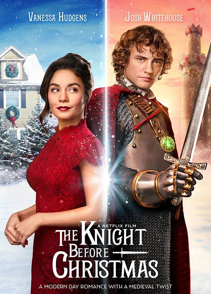 The Knight Before Christmas movie poster featuring main characters in festive attire.