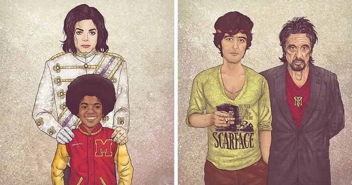 This Artist Drew Celebrities With The Younger Versions Of Themselves, And Here Are The Best 19 Pics