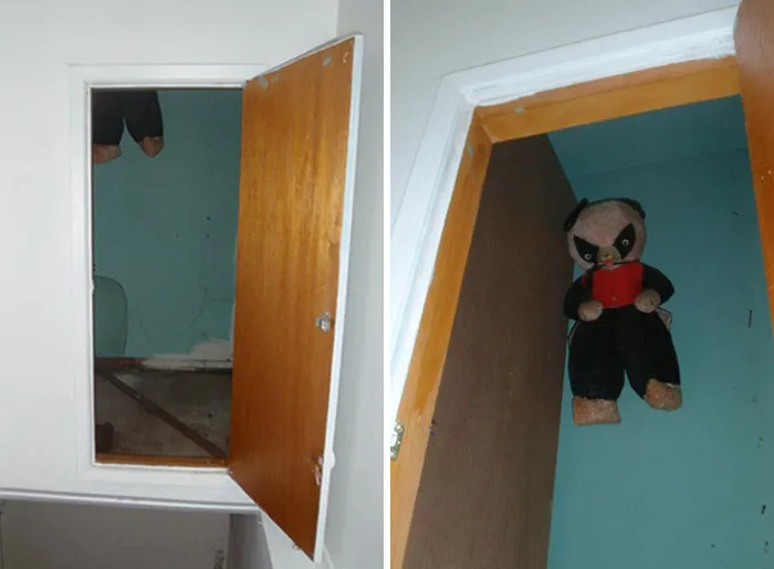 Así que abrimos el armario encima de la escalera en la casa que acabamos de comprar