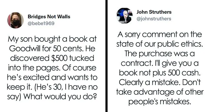 Mom Asks People Online If Her Son Is Right For Keeping The Money Found In A Book He Thrifted