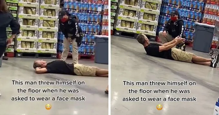 Anti-Masker Gets Roasted Online For Lying On Costco Floor For 8 Minutes To Protest Mask Requirements