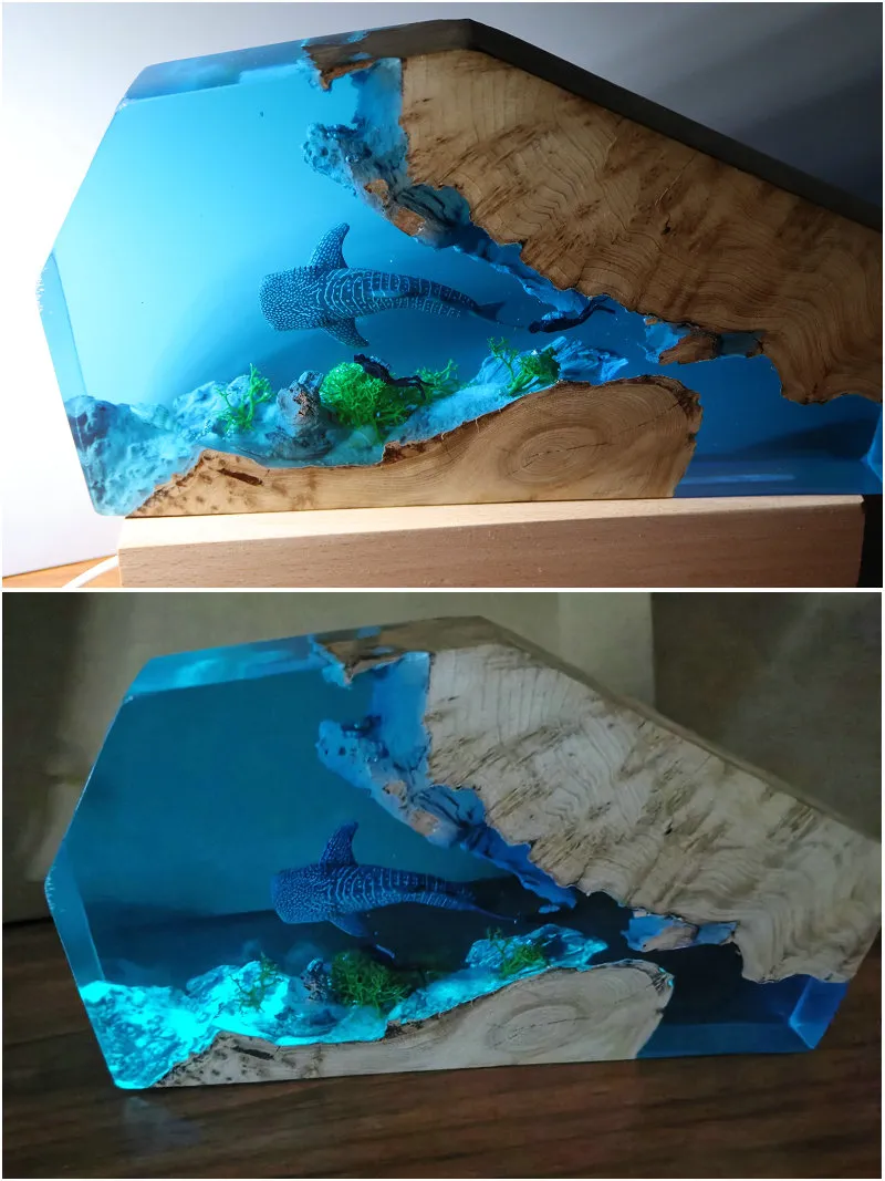 Wood Resin Lamp | Resin Night Light | Wood Resin Decor