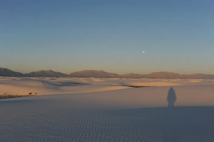 Sunrise Shadow At Moonset, White Sands, New Mexico