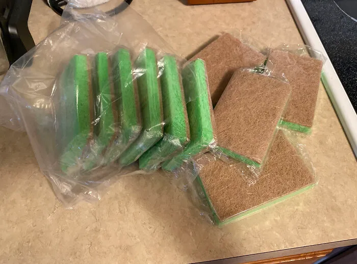 Really Glad My Made From Recycled Materials & Biodegradable Sponges Came Wrapped Together And Individually In Plastic
