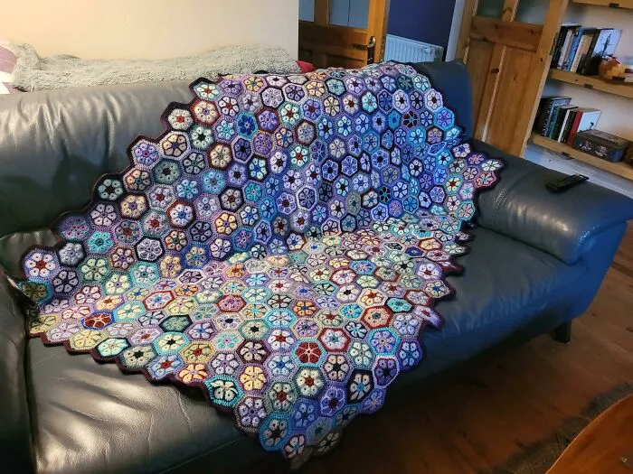 A Few Month Ago, I Started A Project To Use Up Some Leftover Yarn. And Then I Got A Bit Carried Away - So Now, 10 Months And 350(Ish) African Flowers Later, Here's My First Ever Blanket