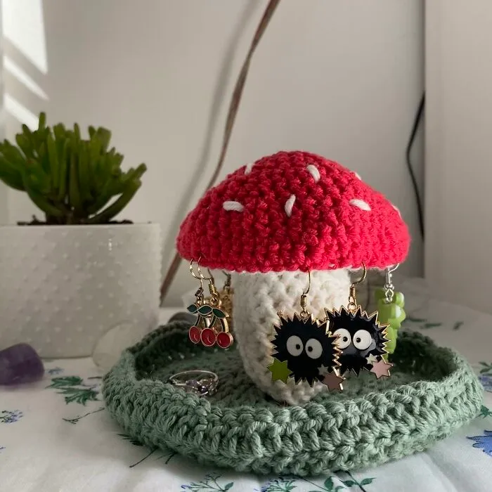 I Crocheted This Mushroom Jewellery Holder For My Earrings
