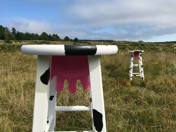 Estos taburetes de vaca, con ubres incluidas