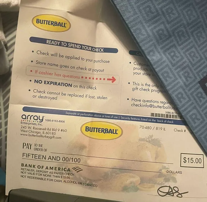 Our Holiday “Bonus”. Yes That’s A $15 Off Coupon For A Butterball Turkey
