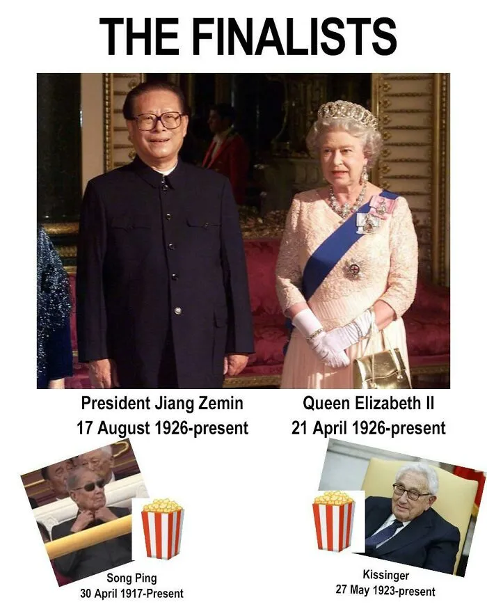 Photos of historical figures labeled as finalists, highlighting humorous and accurate history memes shared in a popular group.
