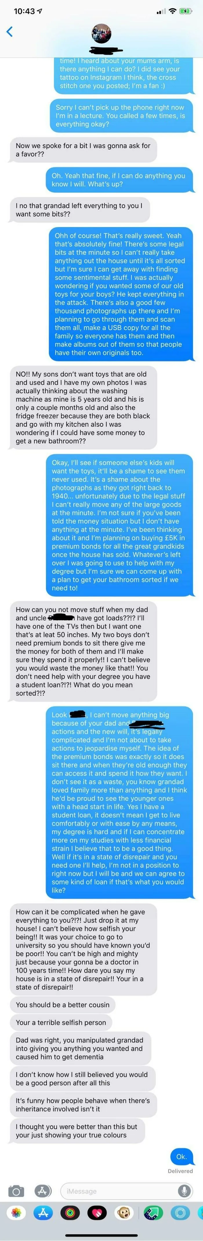My Cousin Asked For Help And I Offered What I Could. It Was Immediate Or Enough So I’m In A State Of Disrepair And Caused Our Grandads Dementia