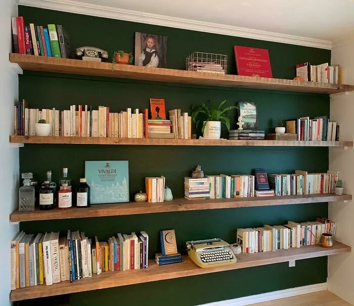 Here Is Our Homemade Bookshelf On That Dark/Boreal Forest Green❤️ I Think It’s Officially My Favourite Place In The House!