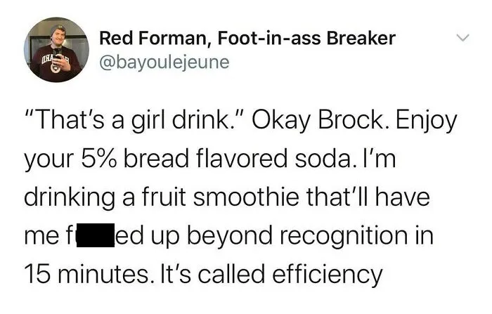Tweet meme about drinking a fruit smoothie versus soda, featured in 50 funny memes from this IG page.