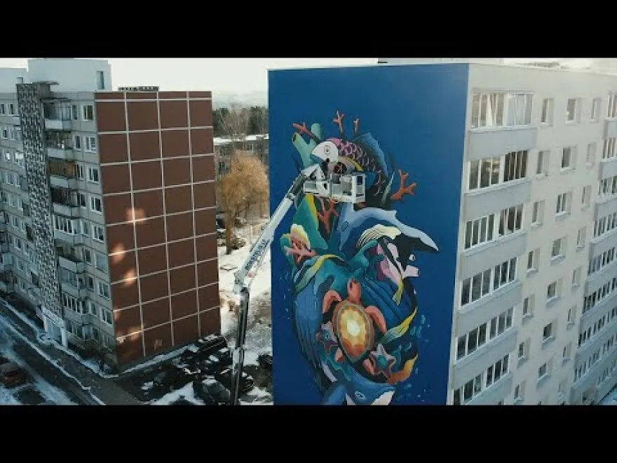 Spanish Artists Boa Mistura Create Massive "Save The Ocean To Save The Climate" Mural In Vilnius, Lithuania