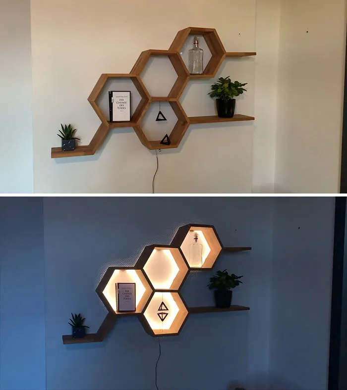 Estantería de nido de abeja con un detalle