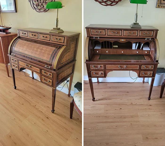Louis Xiv Style Barrel Top Desk. Walnut And Walnut Burl With Kingwood