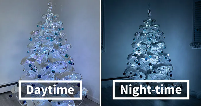 We Made A Floating Christmas Tree From Reflective Foam Insulation, And Here's The Result