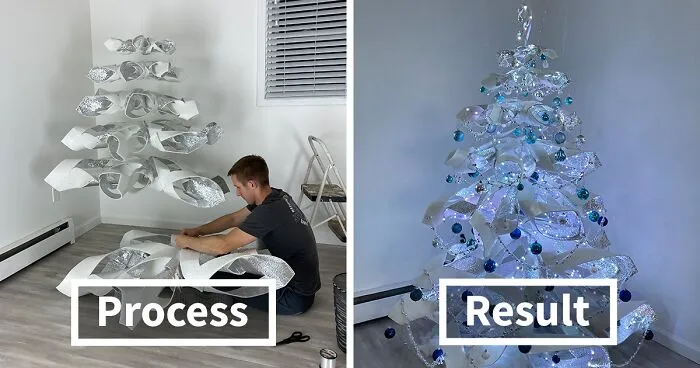 We Made A Floating Christmas Tree From Reflective Foam Insulation, And Here's The Result
