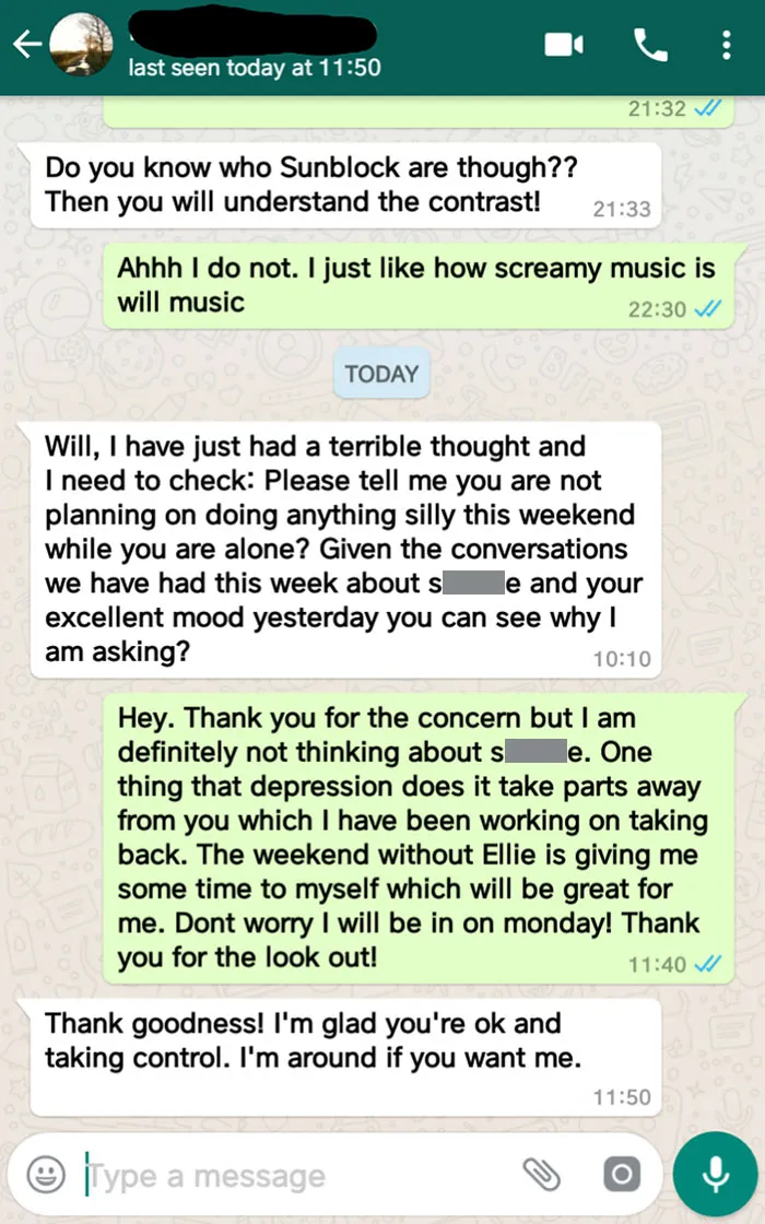 Co-Worker Checking In Due To Having The Weekend Away From My GF And Feeling A Bit More Of Top Of My Depression