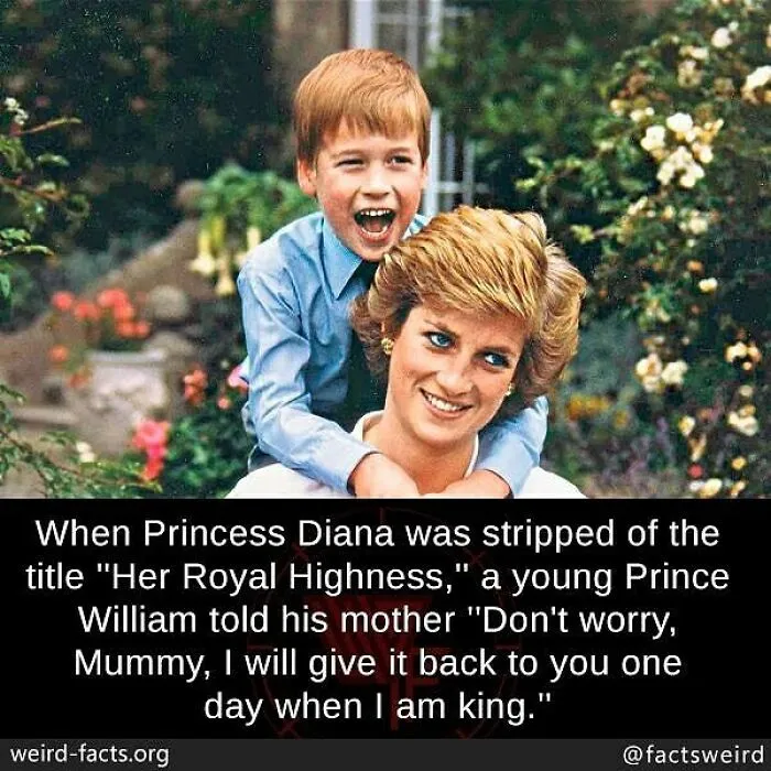 Young Prince William with Princess Diana, illustrating a weird fact about the world and royal family dynamics.
