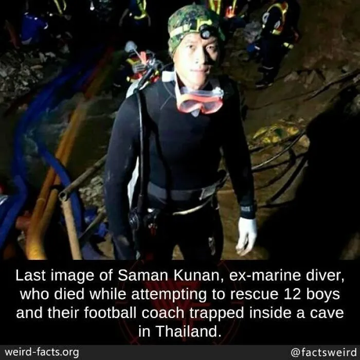 Rescue diver in cave, illustrating one of the weird facts about the world that offers a fresh perspective on bravery and sacrifice.