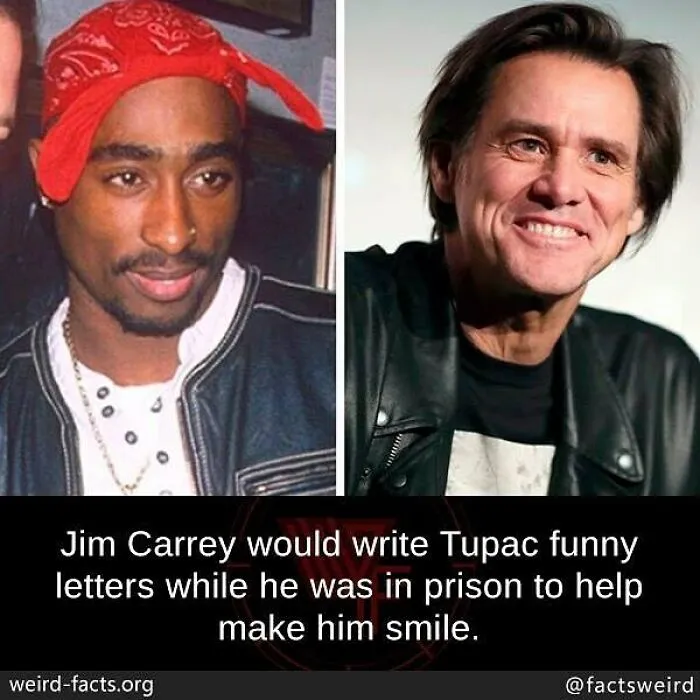 Side-by-side photos of two men with text about a weird fact connecting them, illustrating weird facts about the world.