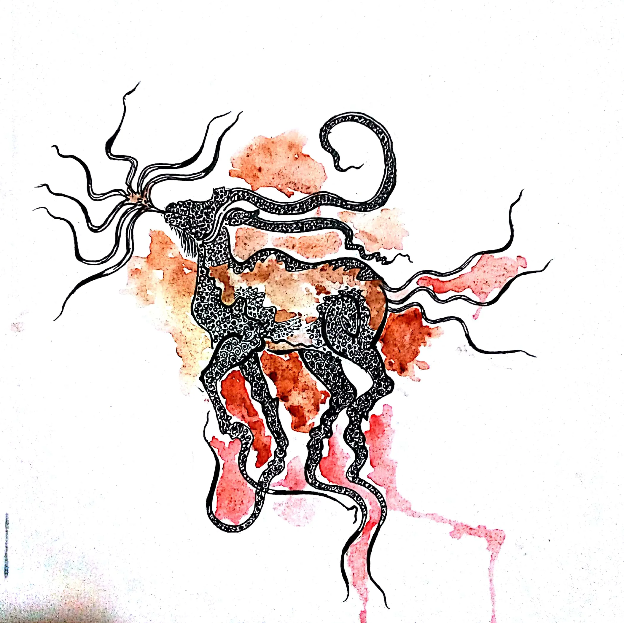 ####imaginative Play Of Terrestrial & Aquatic Life Form - Created Through Water Colour & Black Pen