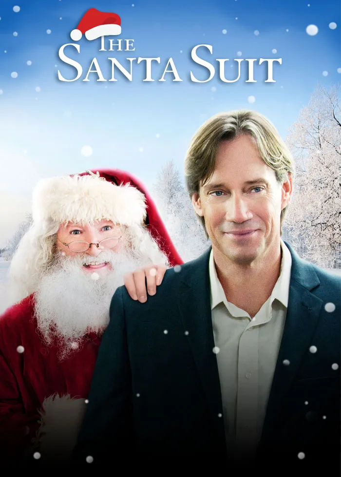 Scene from a Christmas movie with Santa and a man in a snowy setting, perfect for holiday viewing.