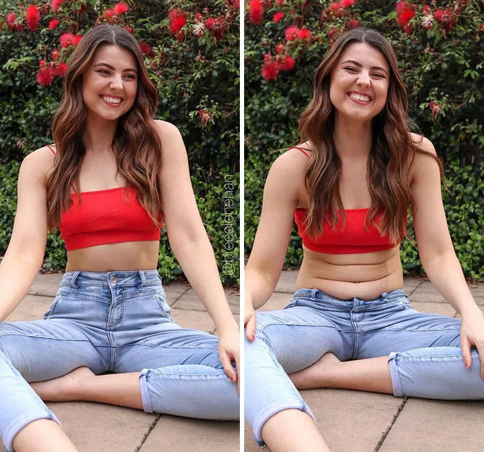 Woman Challenges Unrealistic Body Standards With Side-By-Side “Real Me Monday” Photos Of Herself (30 Pics)