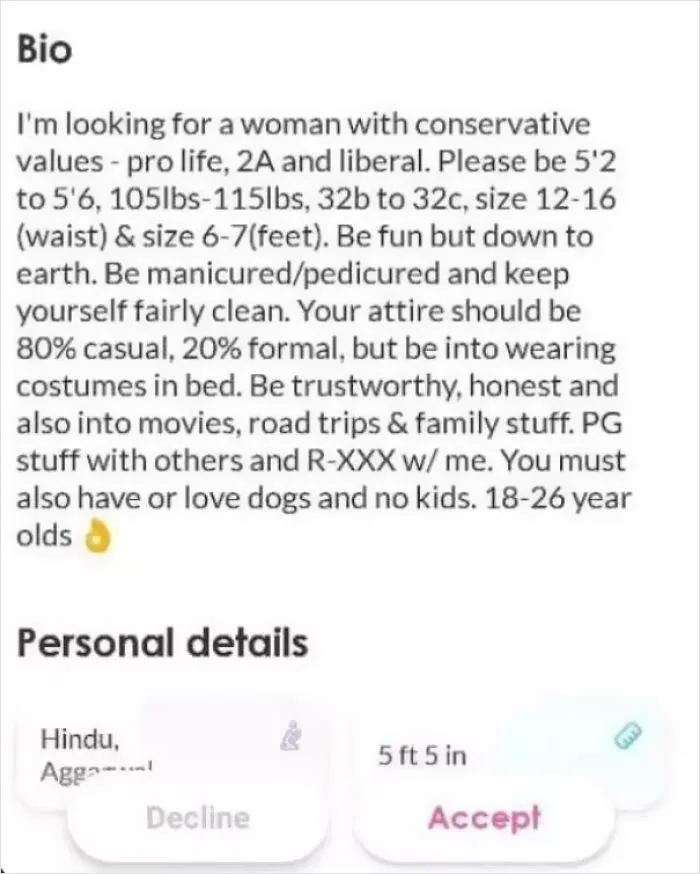 Guy Uses Tinder Like He's Ordering A Mail Order Bride