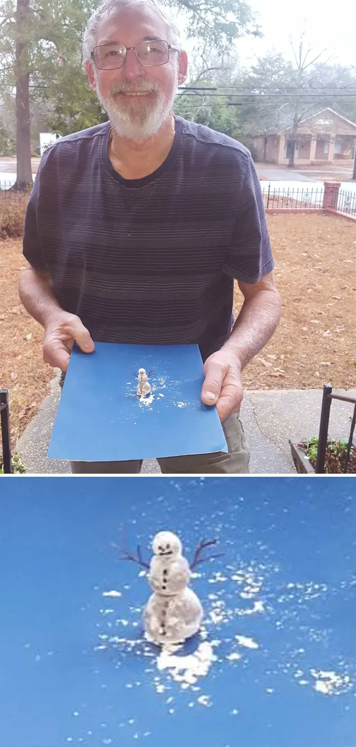 It Snowed Today In South Carolina. My Papa Made A Snowman