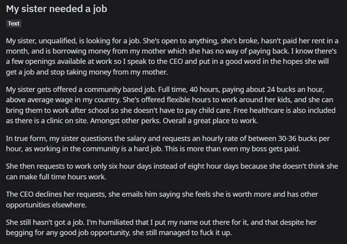 My Sister Needed A Job
