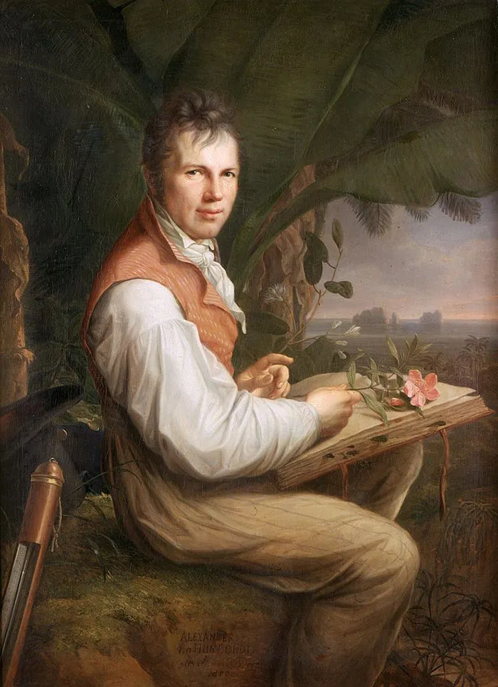 Portrait of a man in 18th-century attire holding flowers, showcasing a famous painting in art history.