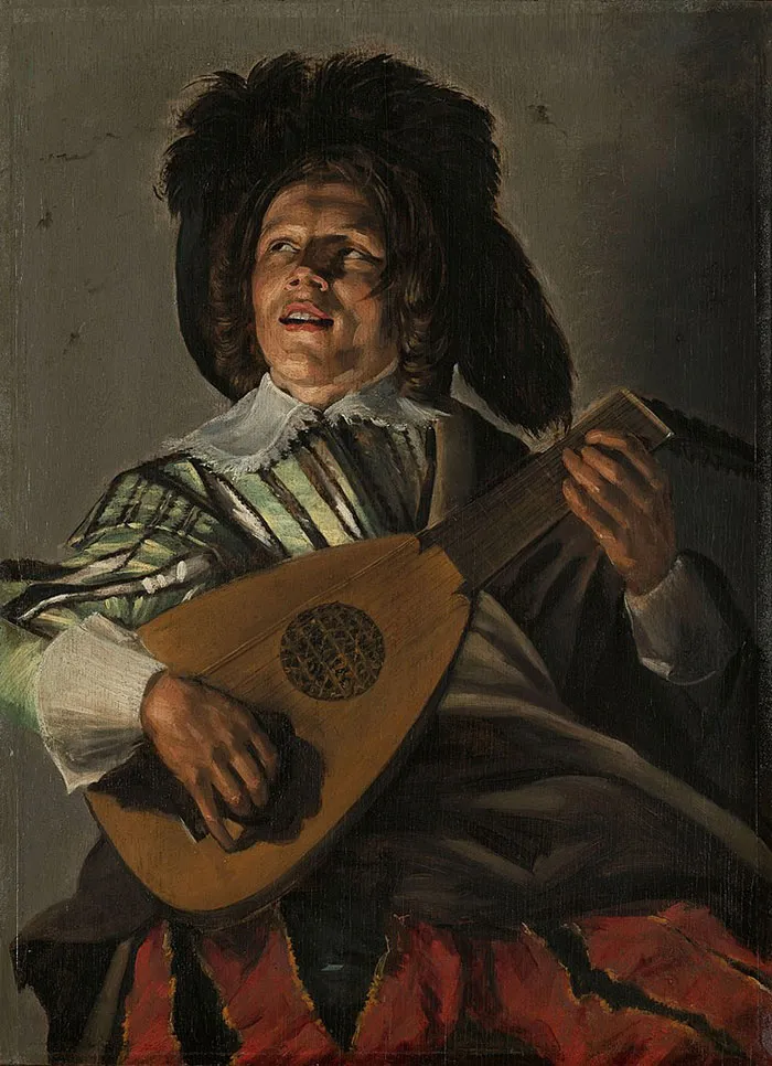 A musician playing a lute, painted in a classic art style, exemplifying famous paintings in art history.