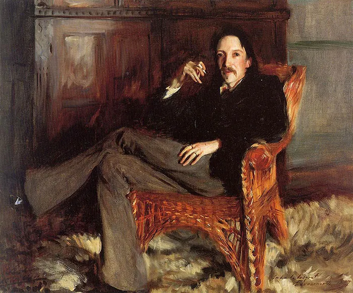 A person in a wicker chair, featured in a famous painting from art history, with a relaxed and contemplative posture.