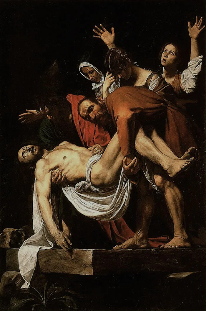 Historic painting depicting a dramatic biblical scene with multiple figures, exemplifying famous art.