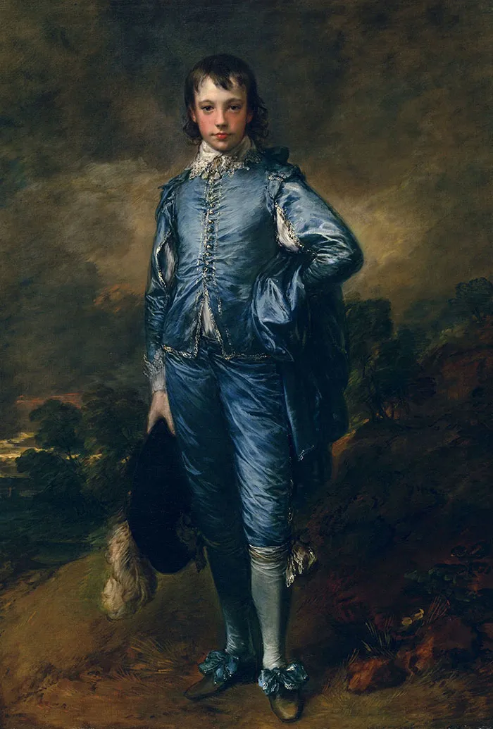 Portrait of a boy in a blue outfit from an iconic painting in art history, capturing intricate details and rich colors.