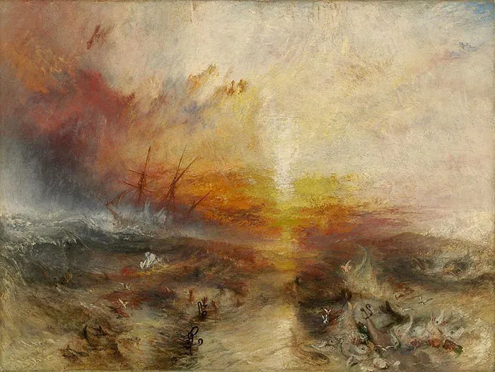 Abstract seascape with a stormy sky and shipwreck, representing one of the famous paintings in art history.